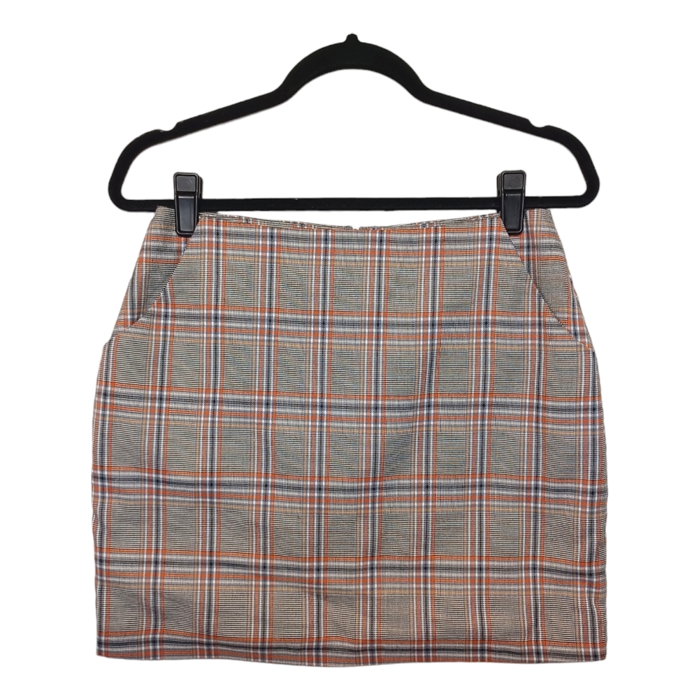 L'ATISTE BY AMY Gray Yellow Orange Plaid Print Mini Preppy Skirt Medium
